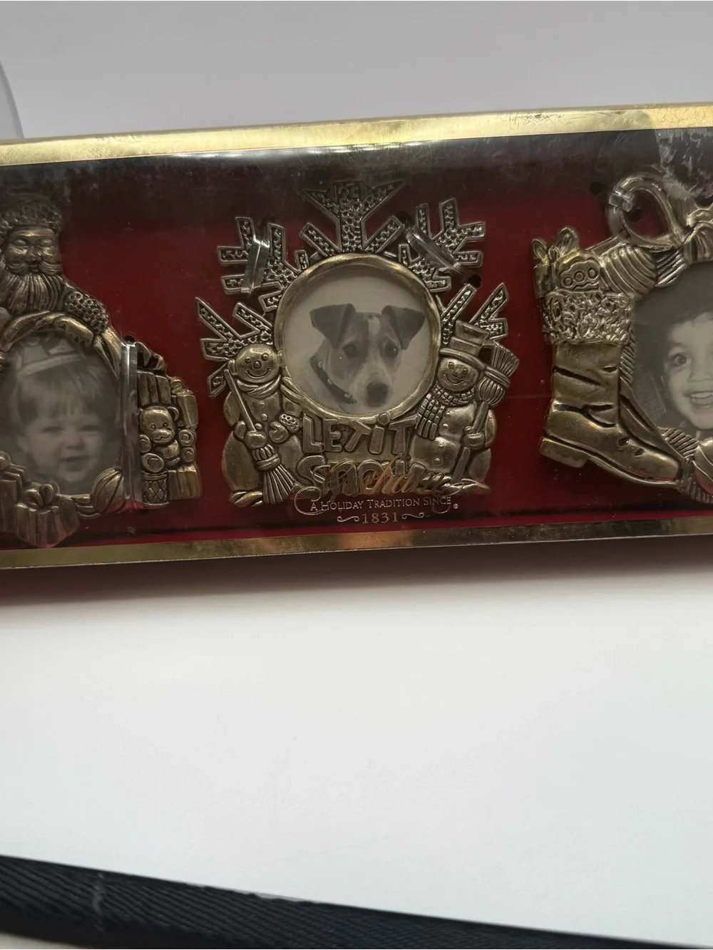 Gorham Silverplate Christmas Photo Frame Ornaments Set of 3 Boxed Santa Snowman